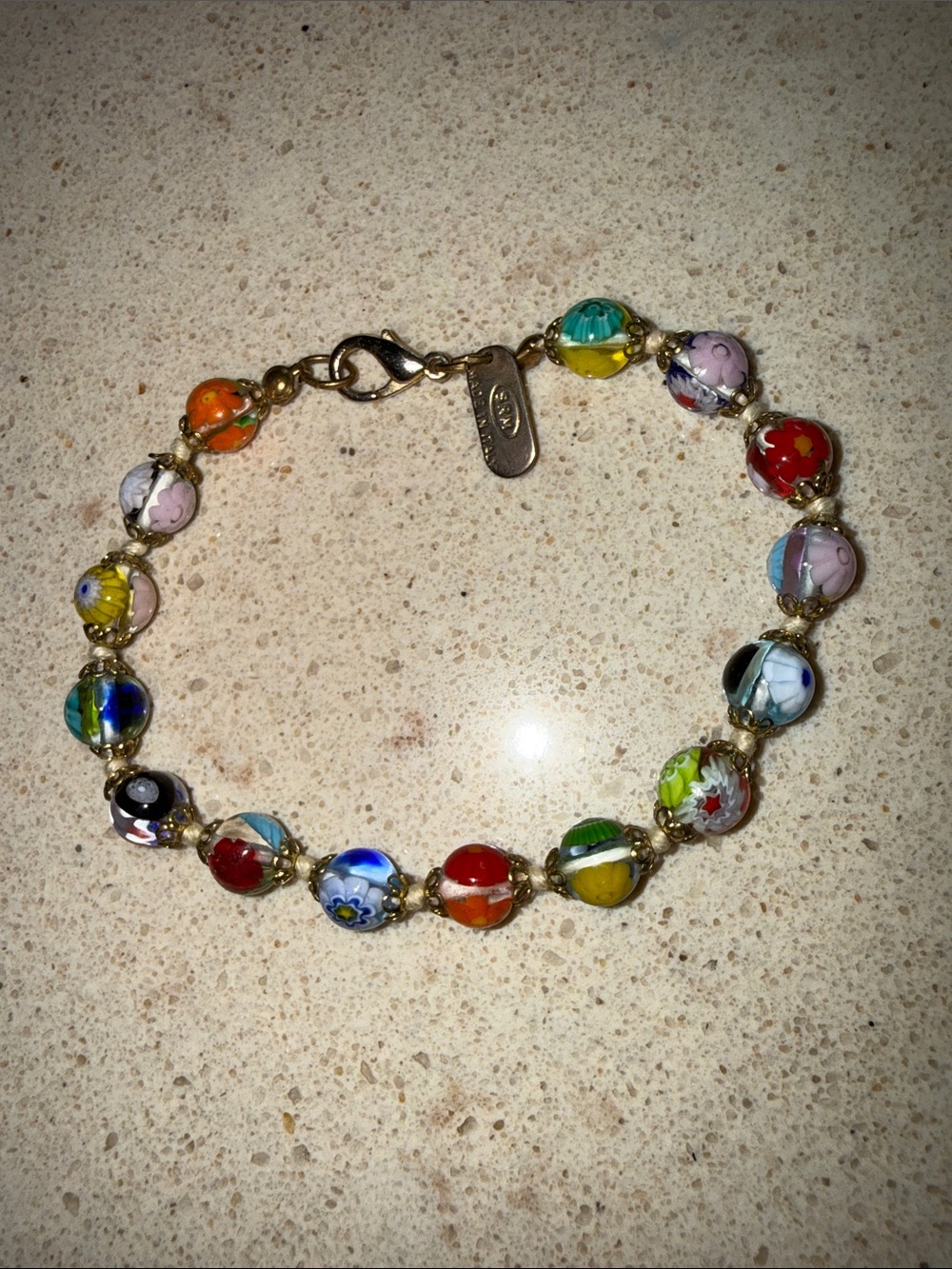Murano Colorful Millefiori Glass Bead Bracelet with Gold-Tone Accents